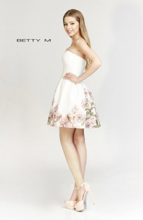 Rochie Betty M Day alba cu flori scurta de vara baby doll din scuba [4]