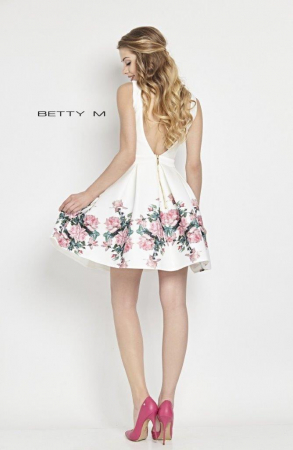 Rochie Betty M Happy Roses alba cu flori scurta de vara baby doll din scuba [2]
