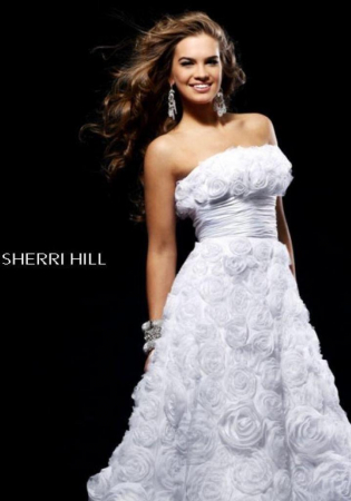 Rochie Sherri Hill 2223 alba midi de ocazie baby doll din tulle [6]