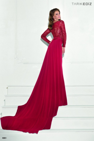 Rochie Tarik Ediz 92821 bordo lunga de seara mulata din crepe [1]