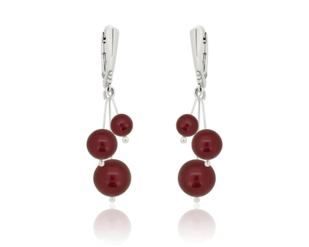 Cercei cristale Swarovski - Cercei din argint cu perle Primero YEM181 Bordeaux