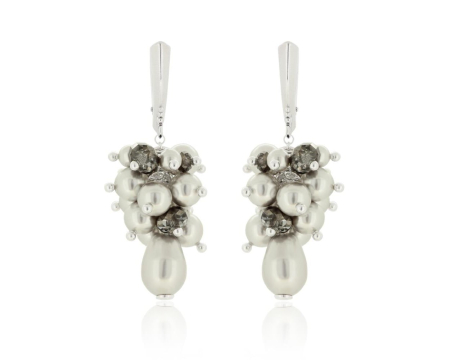 Cercei cristale Swarovski - Cercei din argint cu perle Primero YEM213 Light Grey