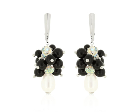 Cercei cristale Swarovski - Cercei din argint cu perle Primero YEM213 Mystic Black&White
