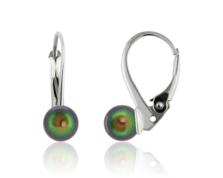 Cercei cristale Swarovski - Cercei din argint cu perle Primero YEM69 Scarabaeus Green