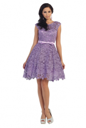 France Mode Marseille Collection - Rochie France Mode M1281 mov scurta de ocazie baby doll din dantela
