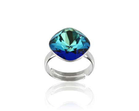 Inele argint - Inel din argint cu cristale Primero Square Fancy Crystal Bermuda Blue