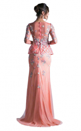 Rochie Andrea Leo Couture 7018 corai lunga de seara in clos din dantela [1]
