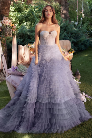 ROCHII DE SEARA - Rochie Andrea Leo Couture A0767 bleu lunga de seara tip princess din tulle