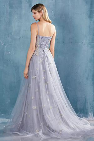 Rochie Andrea Leo Couture A0824 argintie lunga de seara in clos din tulle [8]