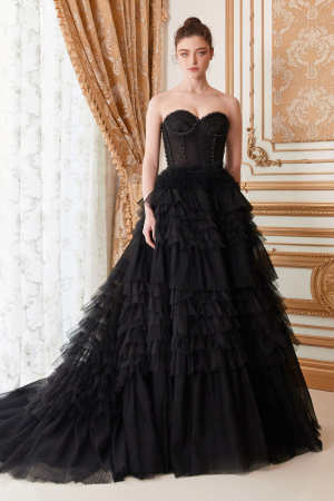 Rochie Andrea Leo Couture A1017 neagra de seara tip princess din tulle [1]