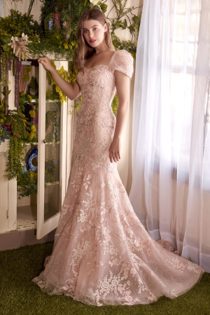 Rochie Andrea Leo Couture A1025 blush de seara tip sirena din tulle cu broderie [3]