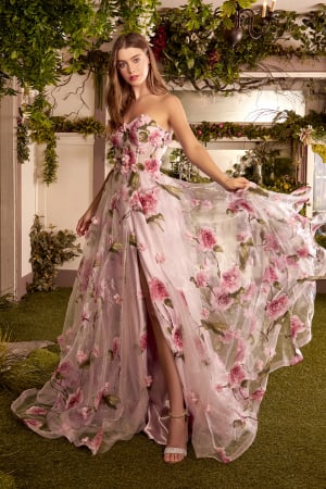 Rochie Andrea Leo Couture A1035 inflorata de seara in clos din organza [1]
