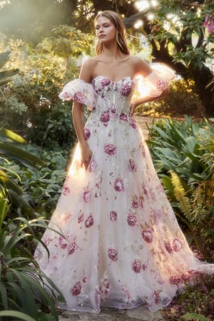 Andrea Leo Couture Los Angeles Collection - Rochie Andrea Leo Couture A1133 inflorata de seara tip A-line din organza