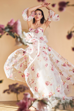 Rochie Andrea Leo Couture A1133 inflorata de seara tip A-line din organza [3]