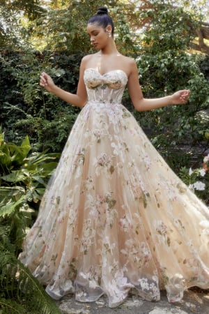 Andrea Leo Couture Los Angeles Collection - Rochie Andrea Leo Couture A1134 inflorata de seara tip A-line din organza