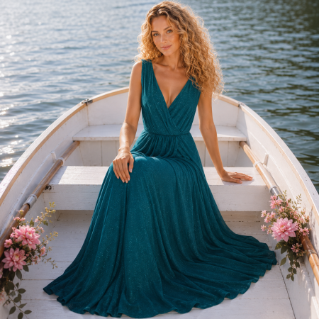 STOC IVORY-Livrare 24H - Rochie Betty M Celebrity verde lunga de seara in clos din jerse