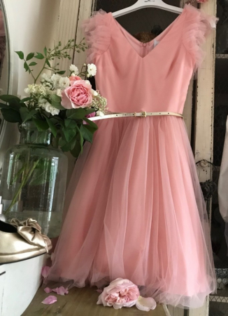 STOC IVORY-Livrare 24H - Rochie Betty M Misty roz scurta de cocktail baby doll din tulle