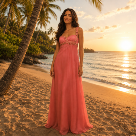 STOC IVORY-Livrare 24H - Rochie Faviana 2423 blush lunga de seara in clos din voal