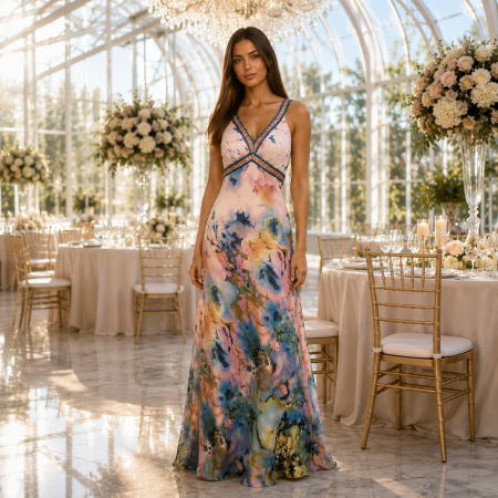 ROCHII DE SEARA - Rochie Faviana 2837 inflorata lunga de seara in clos din satin