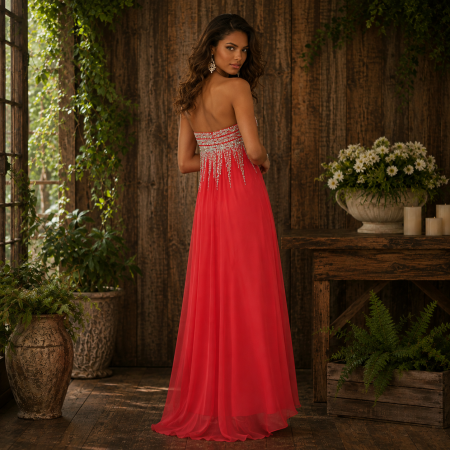 Rochie Faviana 7109 roz lunga de seara in clos din voal [1]