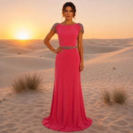 Rochie France Mode M1156 corai lunga de seara mulata din crepe [1]