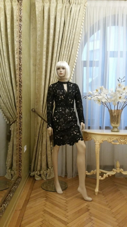 France Mode Marseille Collection - Rochie France Mode M5133 neagra scurta de ocazie mulata din dantela