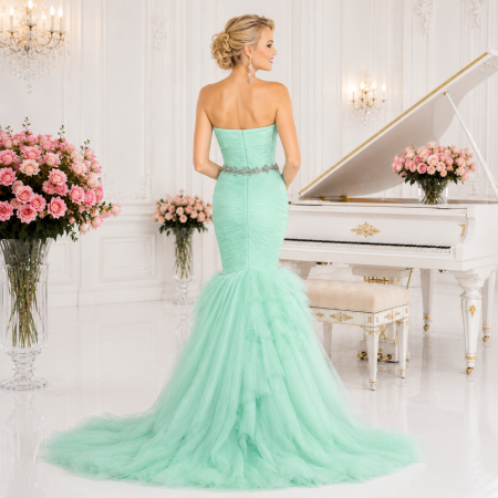Rochie Jovani 64351 verde lunga de seara tip sirena din tulle [1]