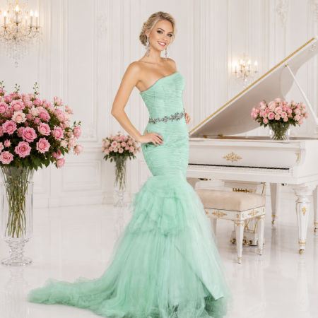 Rochie Jovani 64351 verde lunga de seara tip sirena din tulle [0]