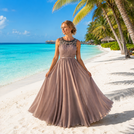 Ladivine Los Angeles Collection - Rochie Ladivine 1588 kaki de seara in clos din voal