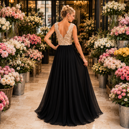Rochie Ladivine 1965 neagra de seara in clos din voal [1]