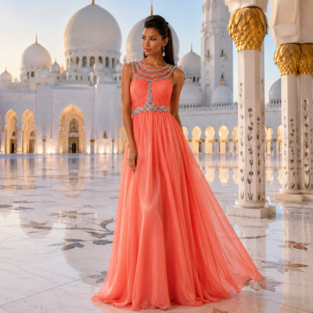 Ladivine Los Angeles Collection - Rochie Ladivine 7935 corai de seara in clos din voal