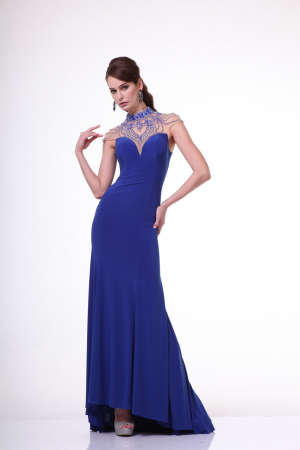 Ladivine Los Angeles Collection - Rochie Ladivine 8105 albastru royal de seara in clos din jerse