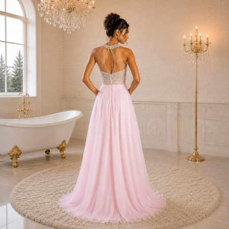 Rochie Ladivine 8107 roz de seara in clos din voal [1]
