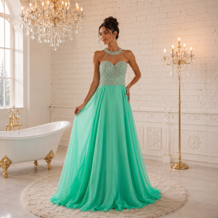 Ladivine Los Angeles Collection - Rochie Ladivine 8107 verde de seara in clos din voal
