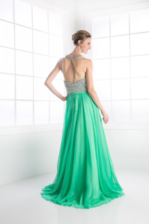 Rochie Ladivine 8107 verde de seara in clos din voal [1]