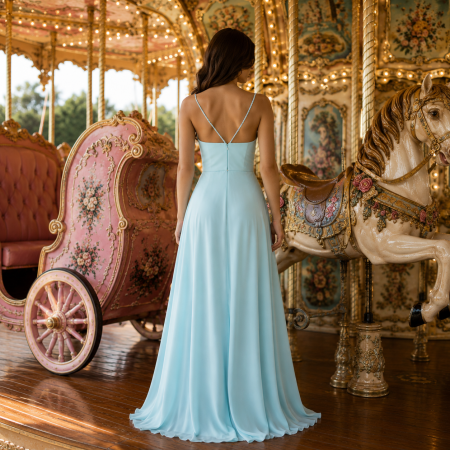 Rochie Ladivine CH522 verde de seara in clos din voal [1]