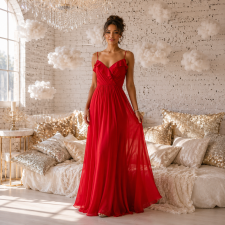 Ladivine Los Angeles Collection - Rochie Ladivine CH524 rosie de seara in clos din voal