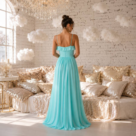 Rochie Ladivine CH524 verde de seara in clos din voal [1]
