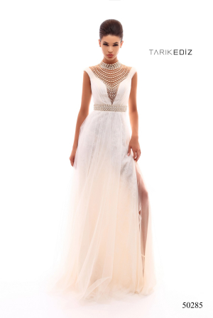 STOC IVORY-Livrare 24H - Rochie Tarik Ediz 50544 roz prafuit lunga de seara model A-line din tulle