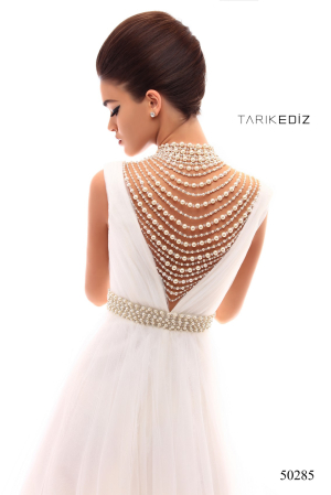 Rochie Tarik Ediz 50544 roz prafuit lunga de seara model A-line din tulle [2]