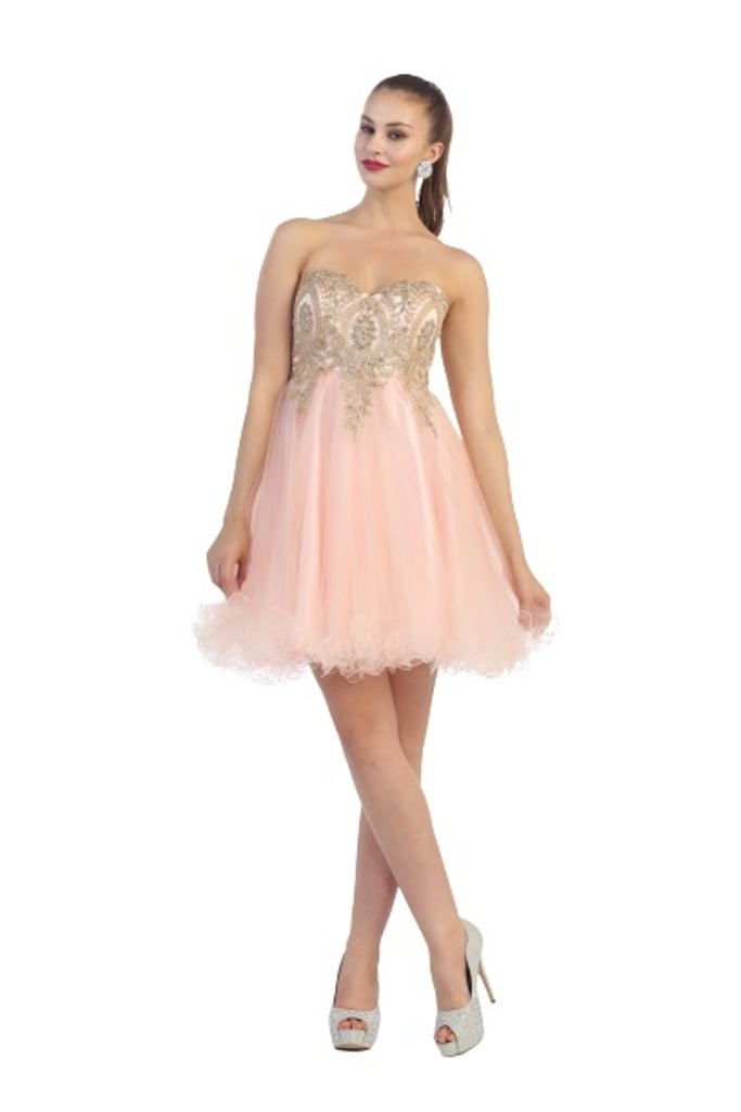 arm take a picture Conjugate Rochie France Mode M1414 roz scurta de ocazie baby doll din tulle