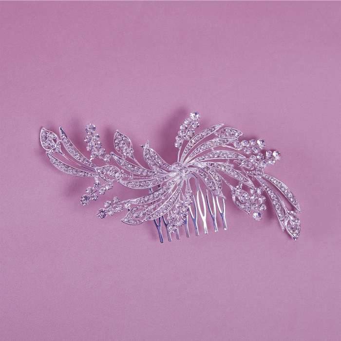 Accesoriu pentru păr mireasă, tip pieptene cu cristale [2]