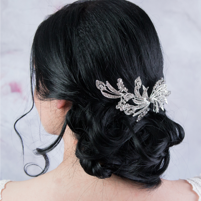 Accesoriu pentru păr mireasă, tip pieptene cu cristale [3]