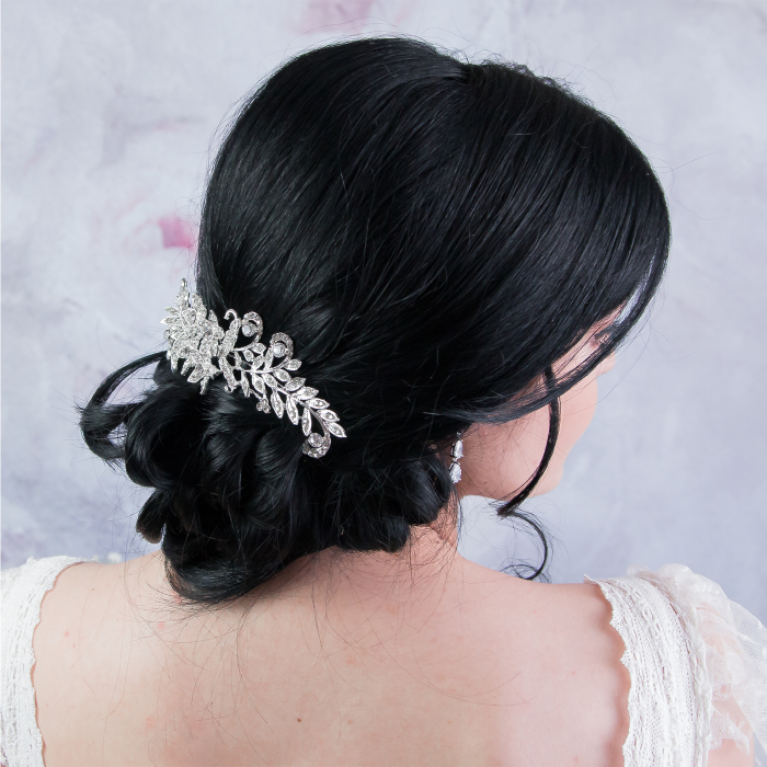 Accesoriu păr mireasă, cu motive florale și cristale [3]