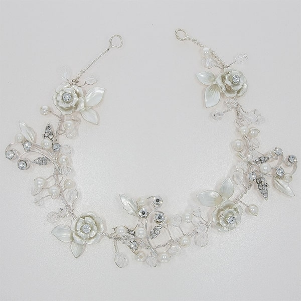 Accesoriu de păr deosebit, floral, pentru mirese, cu cristale, perle și ștrasuri. [3]