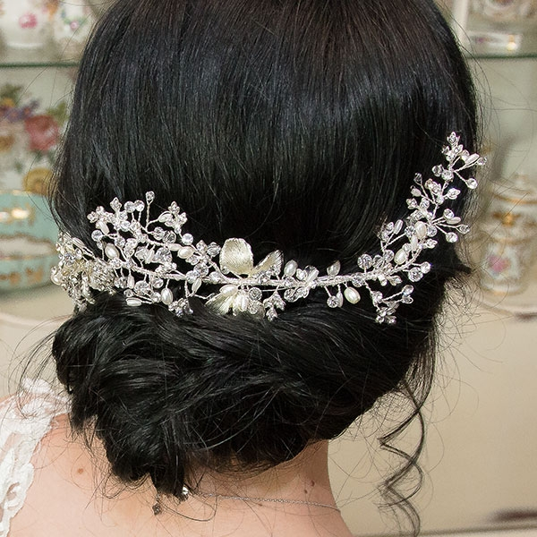 Accesoriu de păr pentru mirese, modelator, cu flori, perle și cristale [2]