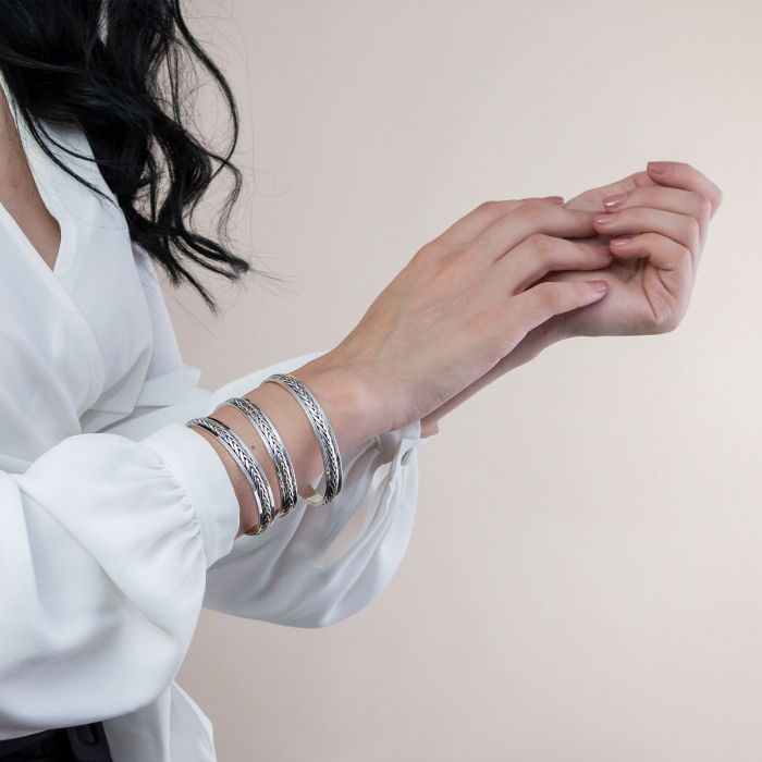 Brățară argint unisex cu detalii împletite patinate [6]