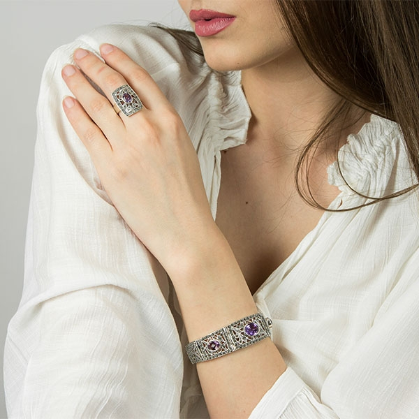 bratara argint antichizat eleganta cu marcasite si ametist [5]