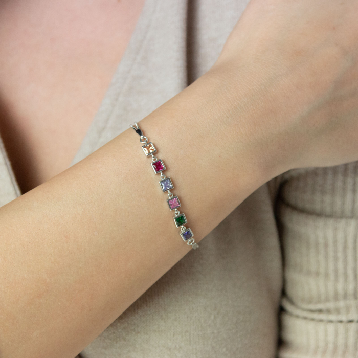 Bratara argint curcubeu cu zirconii colorate [1]