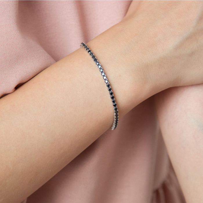 Brățară tip tennis din argint placat cu rodiu și zirconii negre [2]